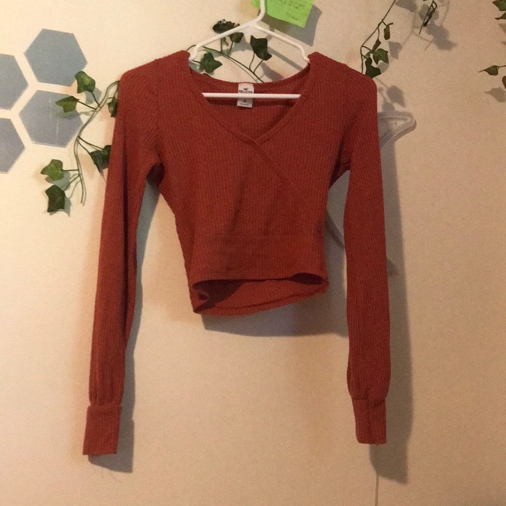 Hollister burnt sienna long sleeve crop top